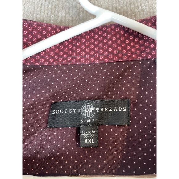 Society Threads Mens Slim Fit Burgundy Micro Dot Dress Shirt XXL - Picture 3 of 12